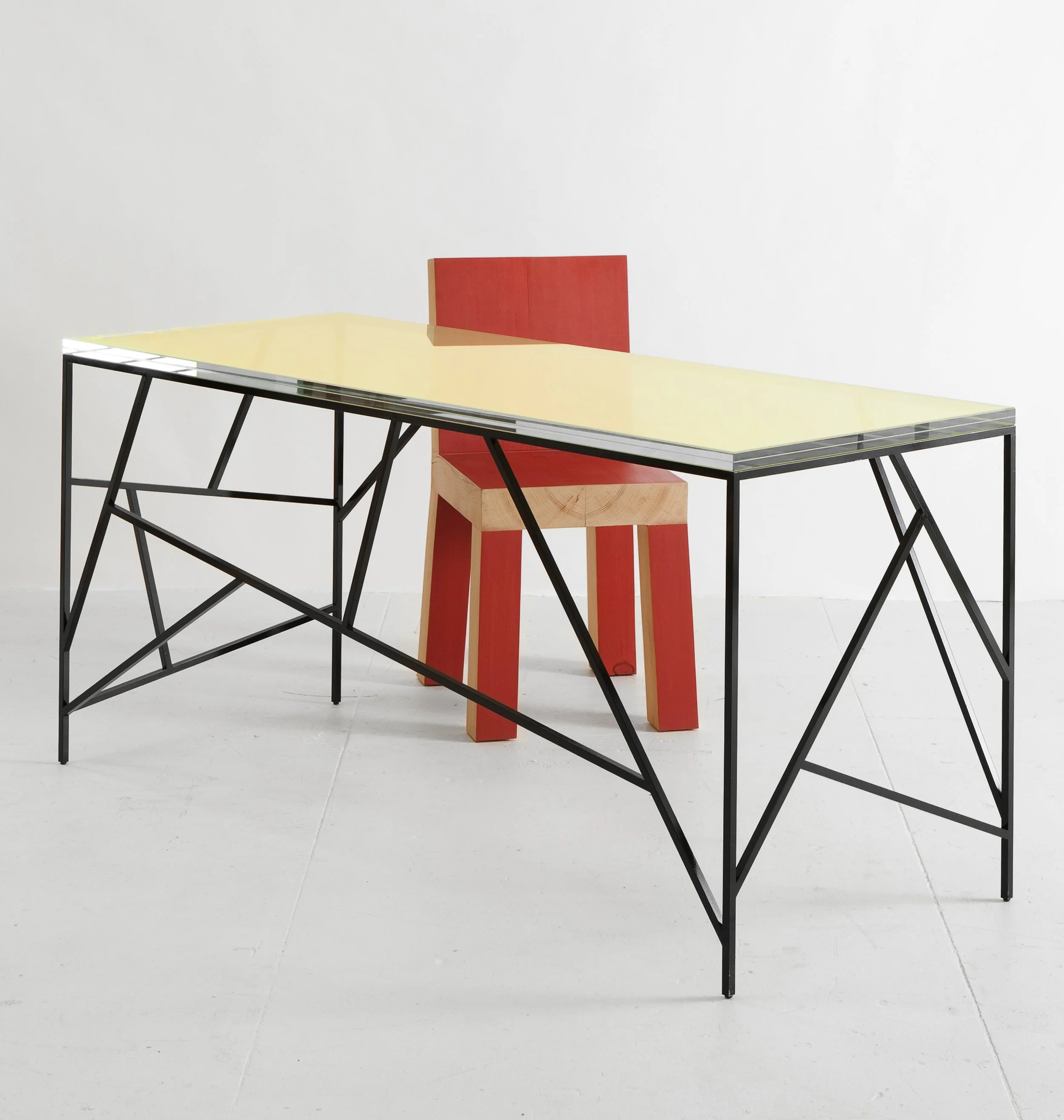 GOLD MESH VINE DESK with RED CHAIRcroped.jpg