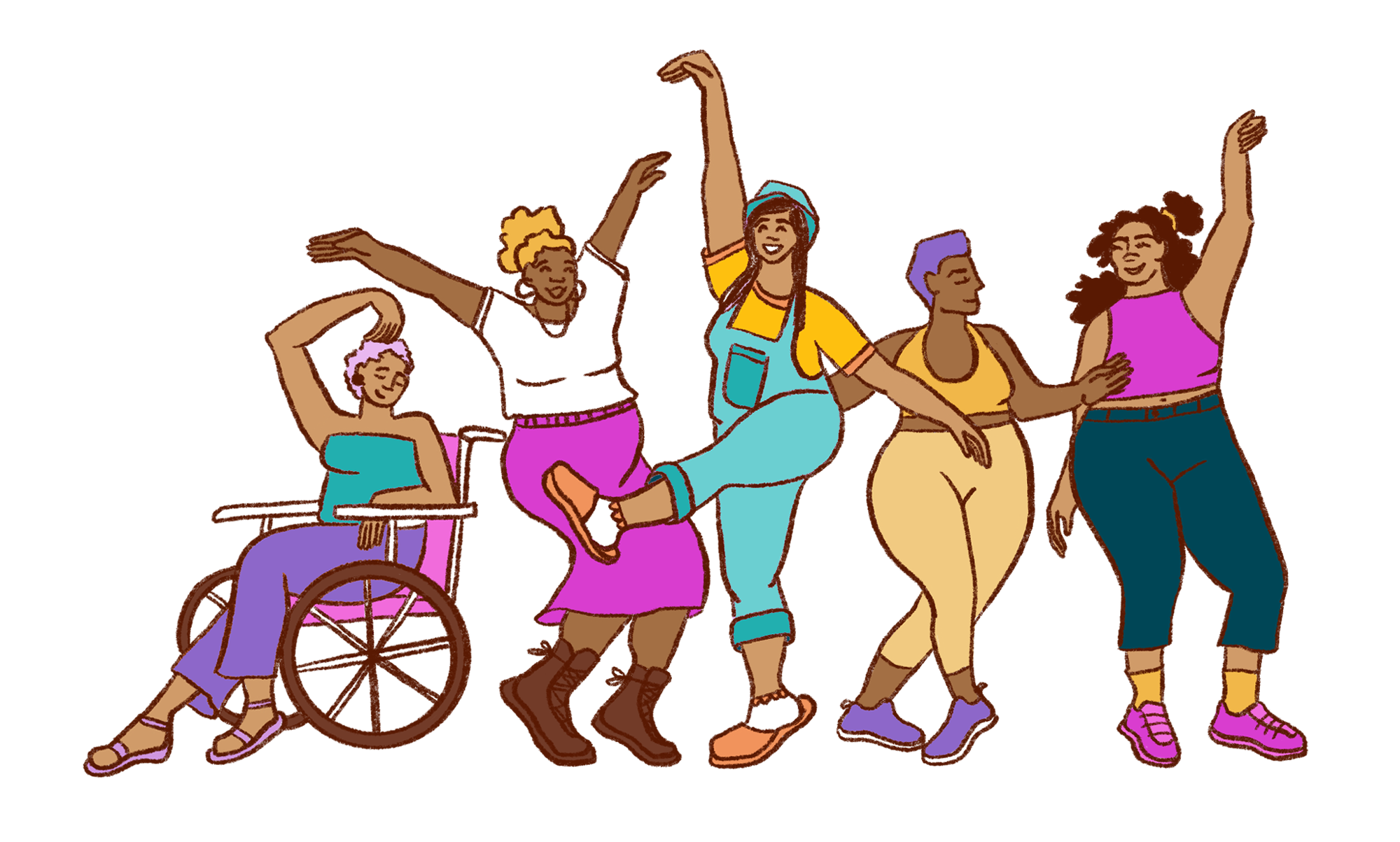 diverse femme-presenting individuals celebrate abortion access