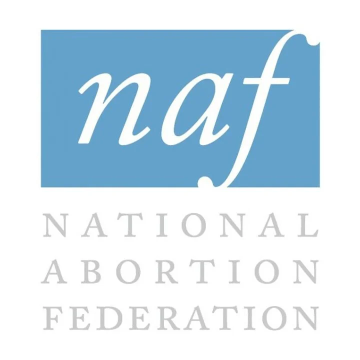 National Abortion Federation logo: letters naf enclosed ina blue box with the name National Abortion Federation in gray below