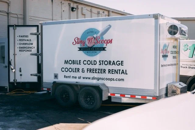 Mobile Cold Storage Trailer outside Ken Miesner's Flower Shop