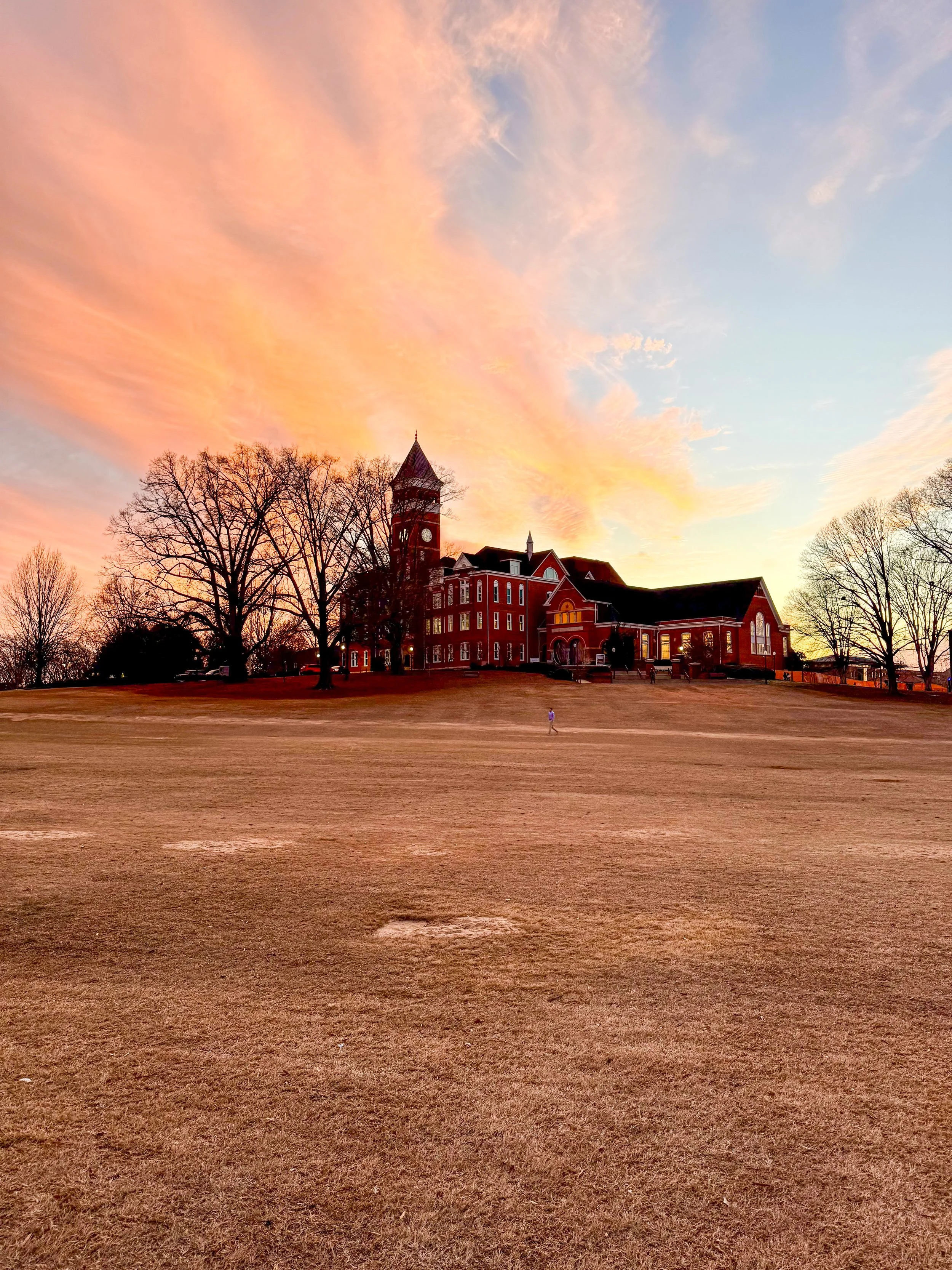 photo of tillman hall in the sunset Clemson University
