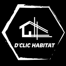 Logo noir et blanc avec une maison stylisée et le texte "D'CLIC HABITAT"
