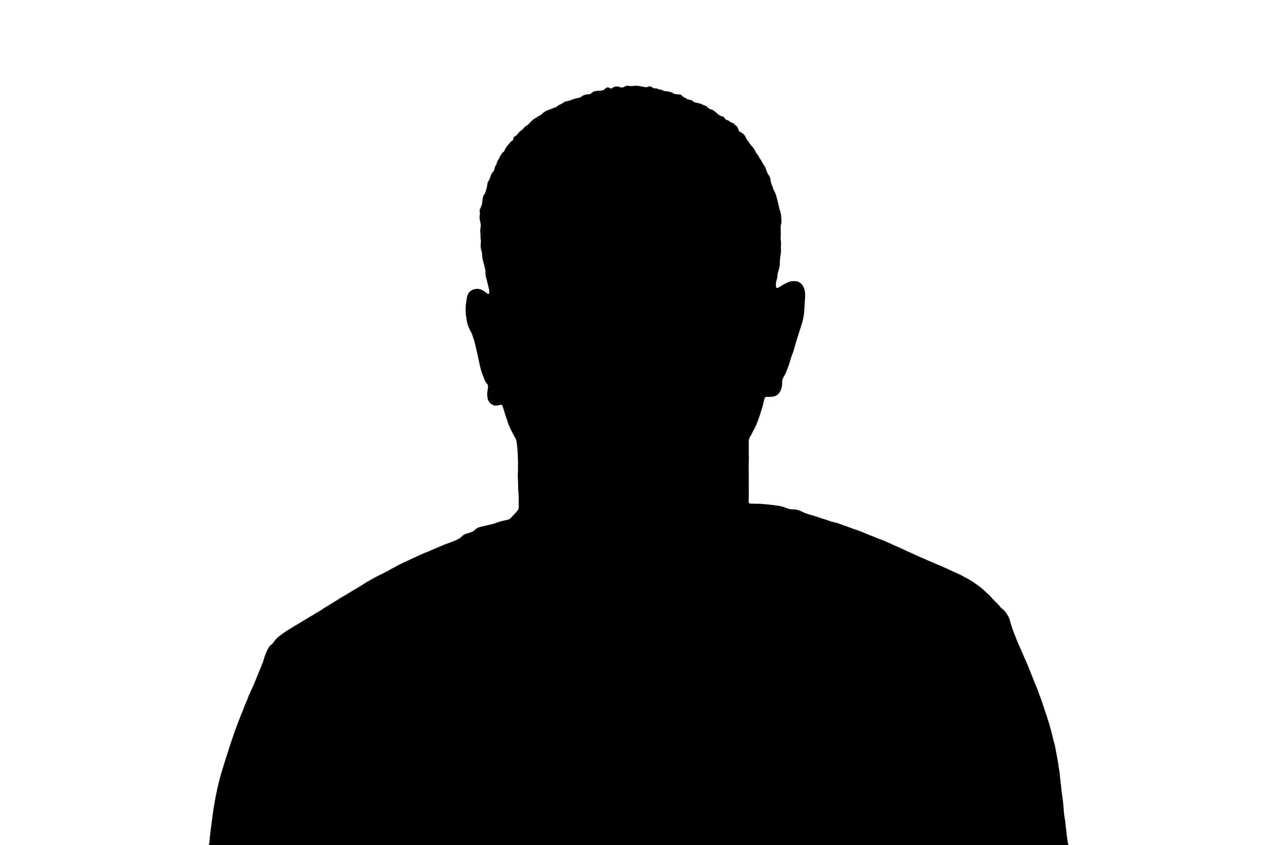 Silhouette noire d'une personne de face contre un fond blanc.