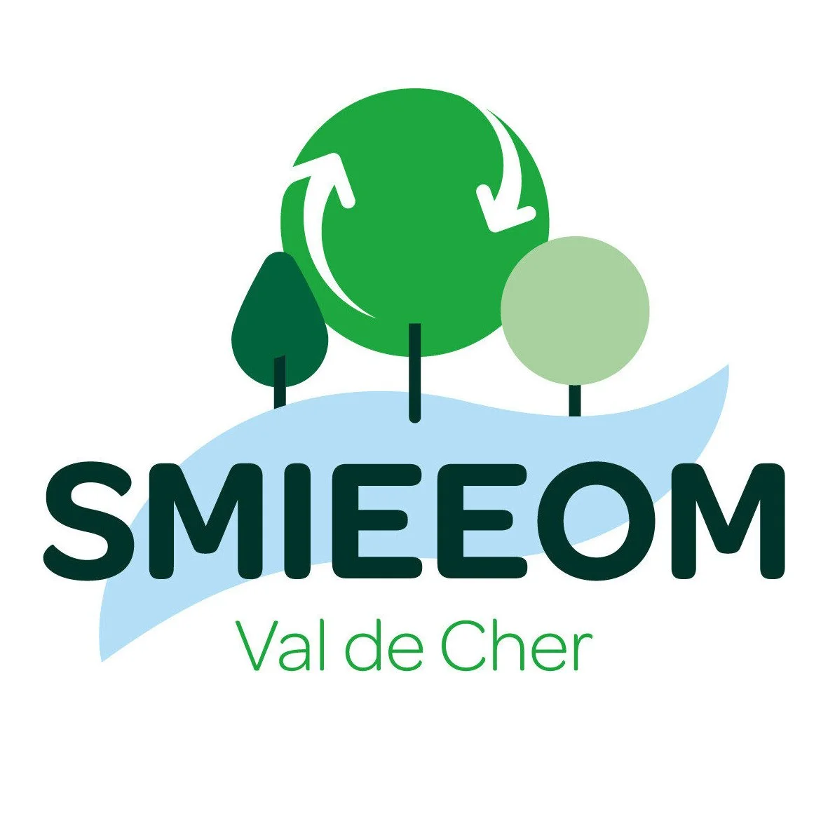 Logo de SMEEOM Val de Cher avec trois arbres et un symbole de recyclage