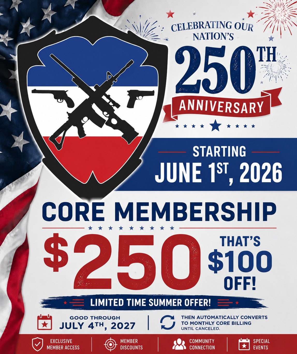 🇺🇸 Best Defense Armory &amp; Range  is celebrating America's 250th Anniversary with an incredible membership offer!

For a limited time, purchase a Core Membership for just $250 &mdash; that's $100 OFF our regular annual rate! 💥

This special summ