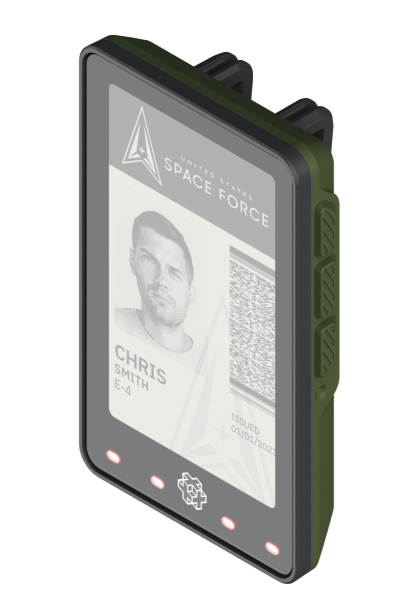 A digital ID card for the United States Space Force featuring a photo of a man named Chris Smith, issued on January 1, 2023.