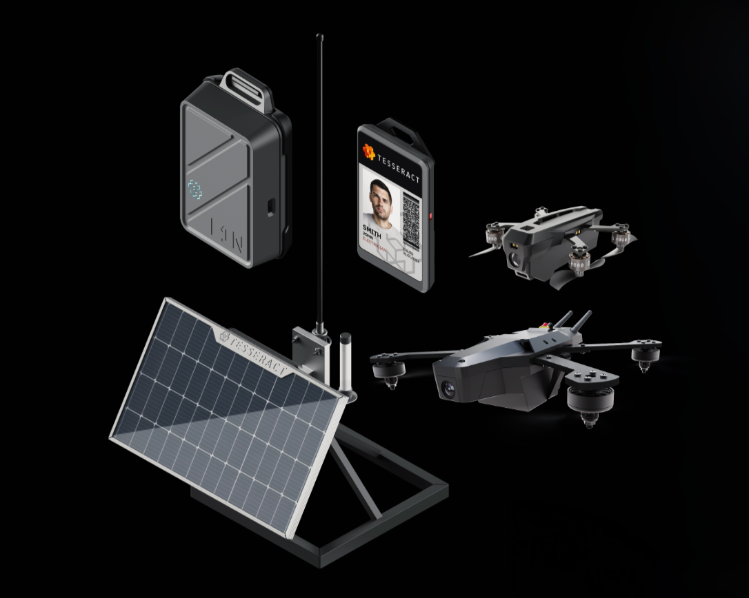 A solar-powered drone kit with a battery pack, solar panel, identification card, and two drones.