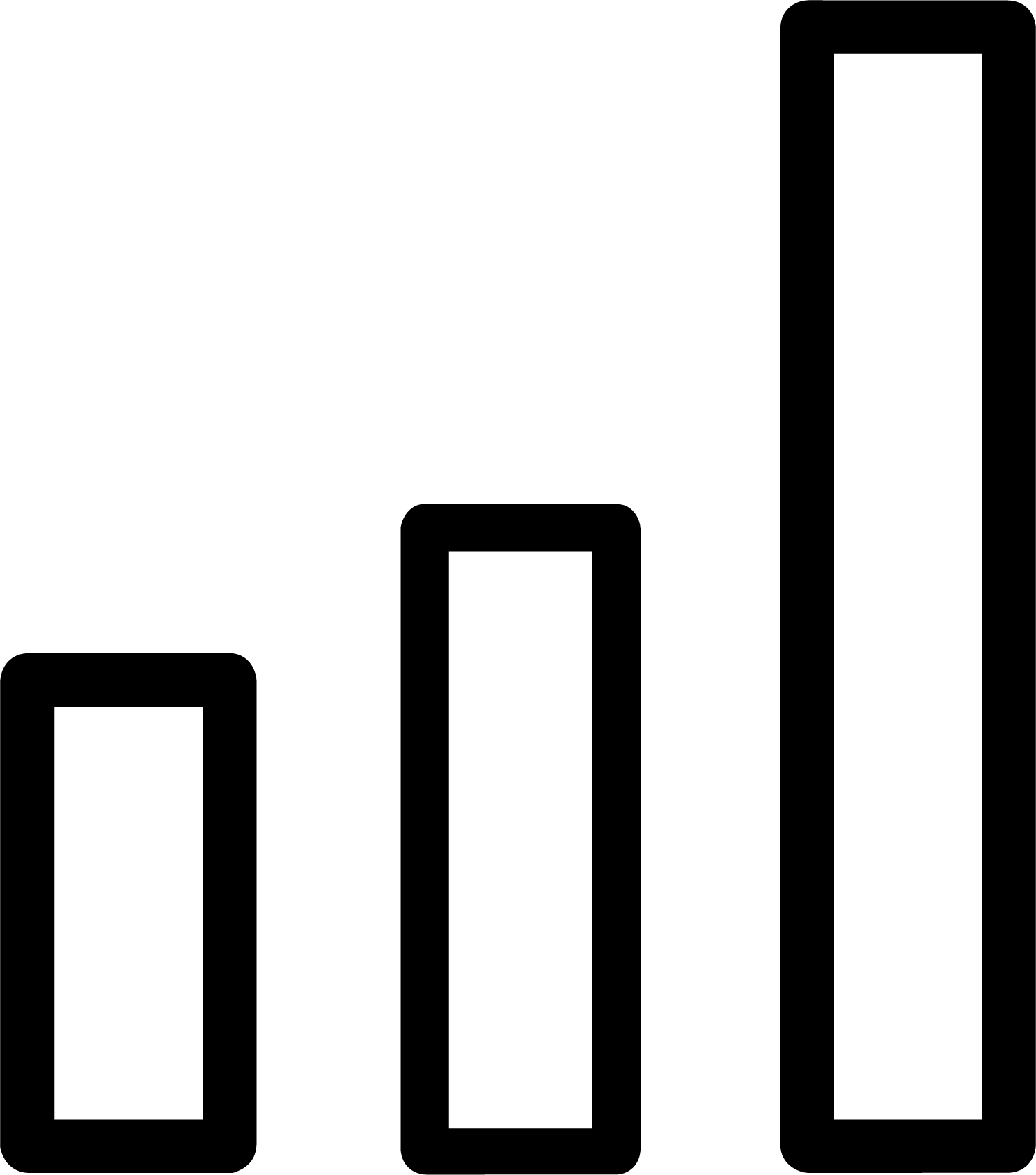 A black and white bar graph with five vertical bars of different heights.