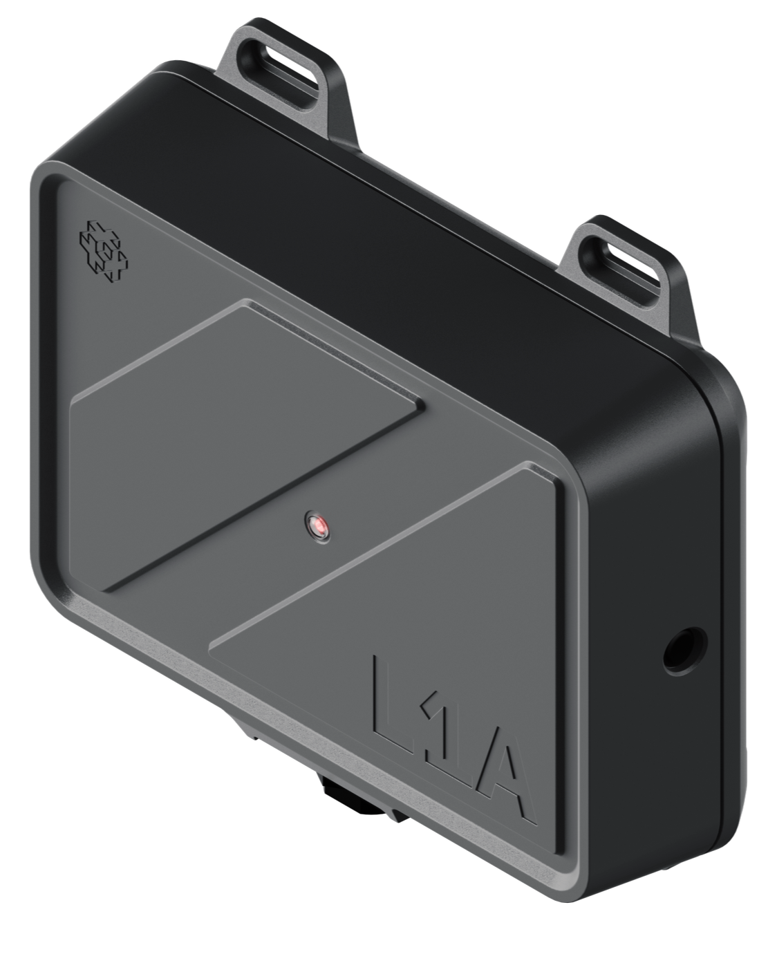 A small black and gray electronic device with a red light, two mounting holes, and the label 'LKA' on the front.