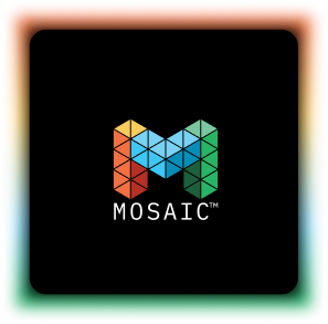 Colorful mosaic mosaic logo with a black background.