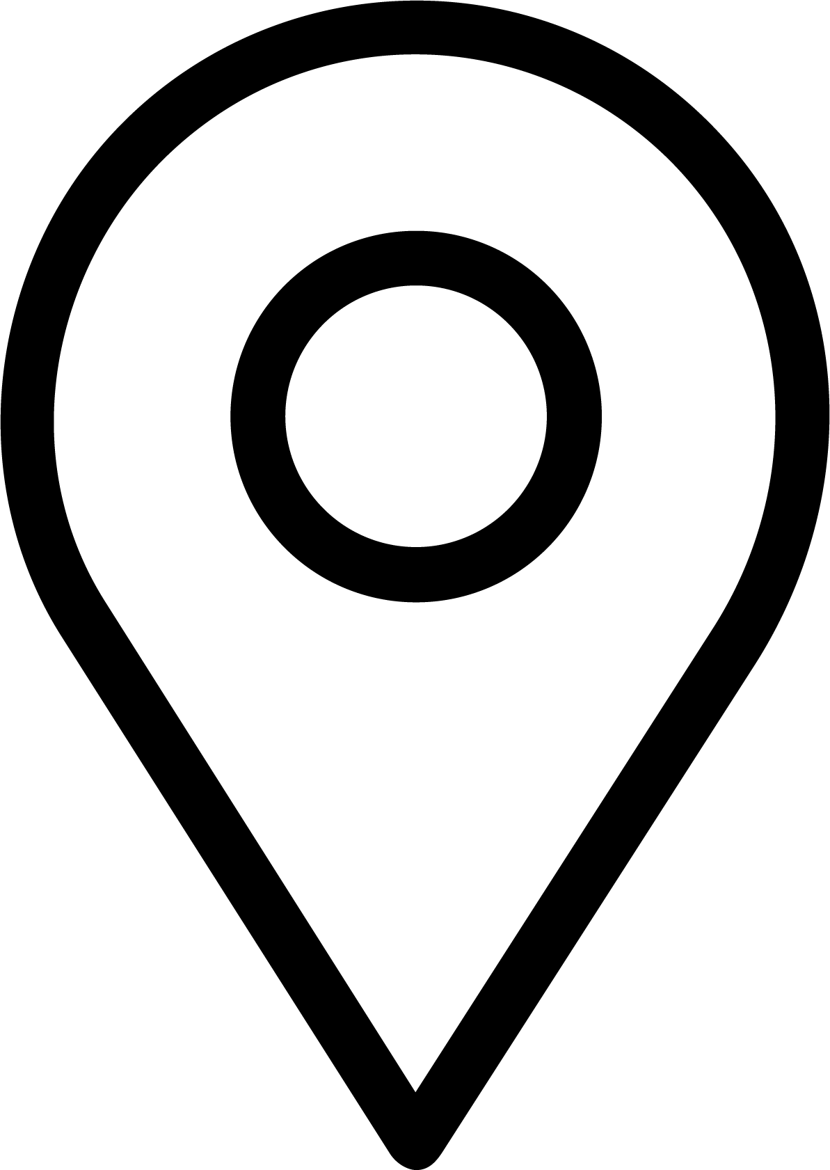 Black and white map location pin icon.