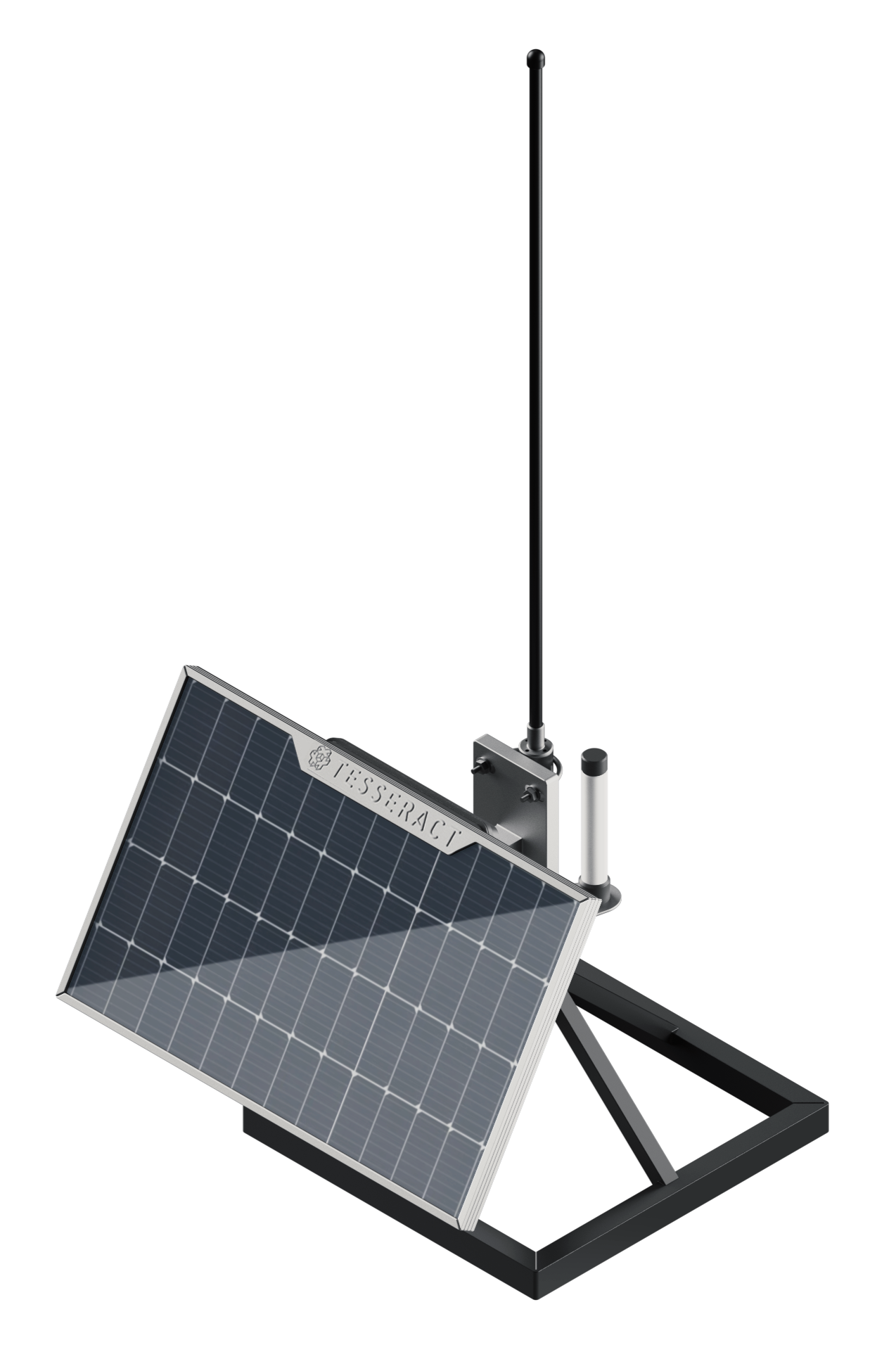 A close-up view of a small satellite with a solar panel labeled 'Assurity' and an antenna deployed.
