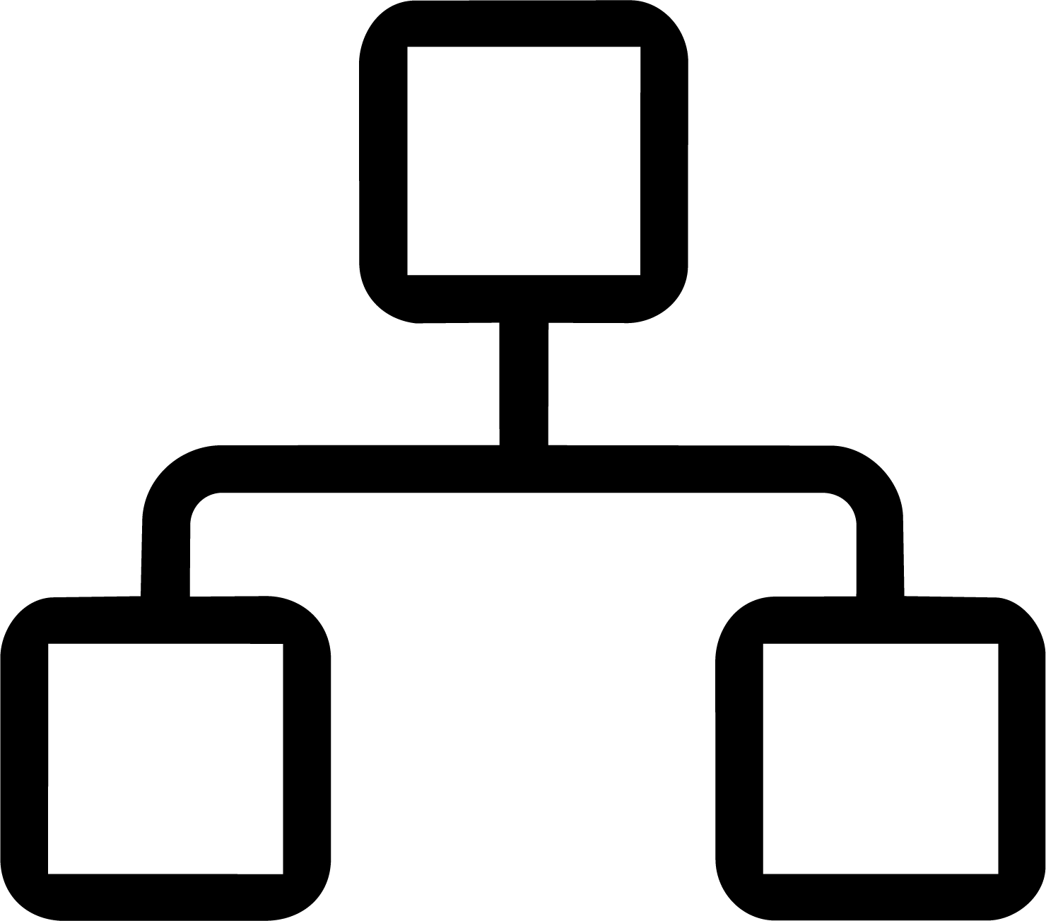 A hierarchical diagram with three empty rectangles connected by lines, representing a flow or organizational structure.