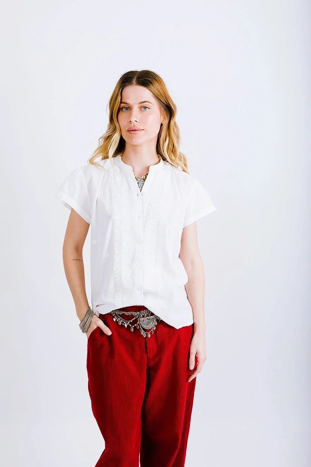 Luna Moon Embroidery Blouse-Moon White