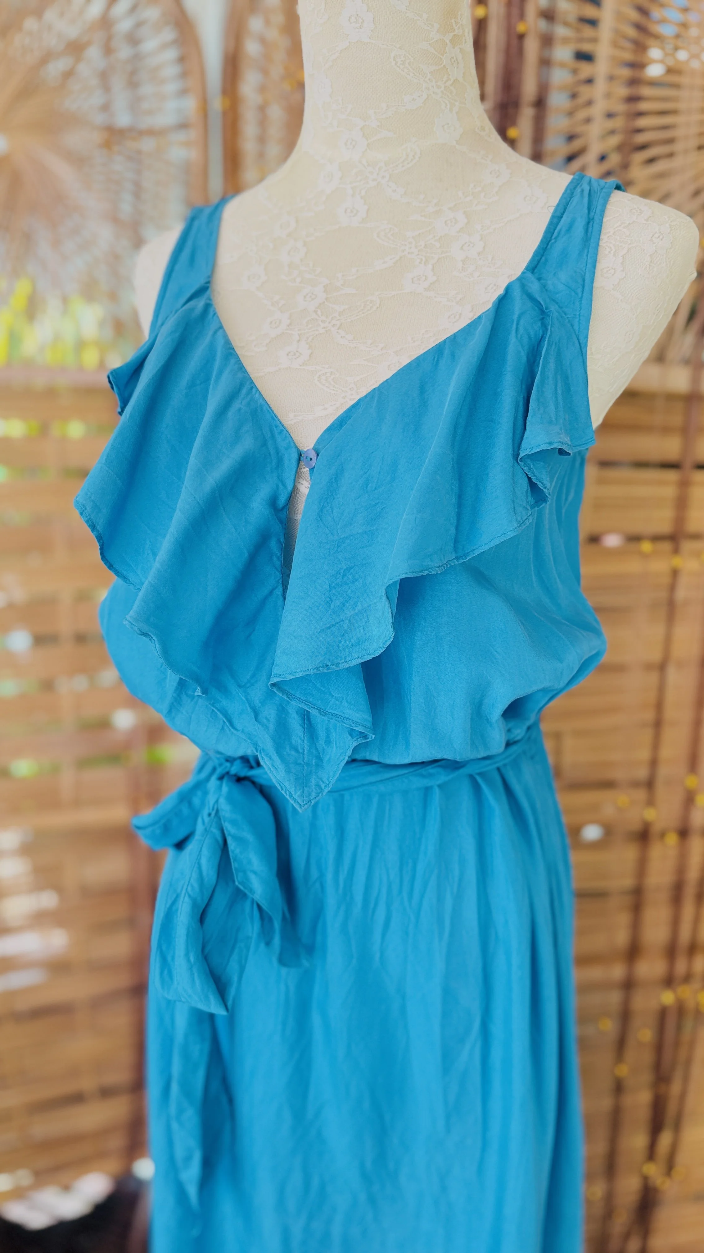 Fleur Wood Ocean Blue Silk Maxi Dress