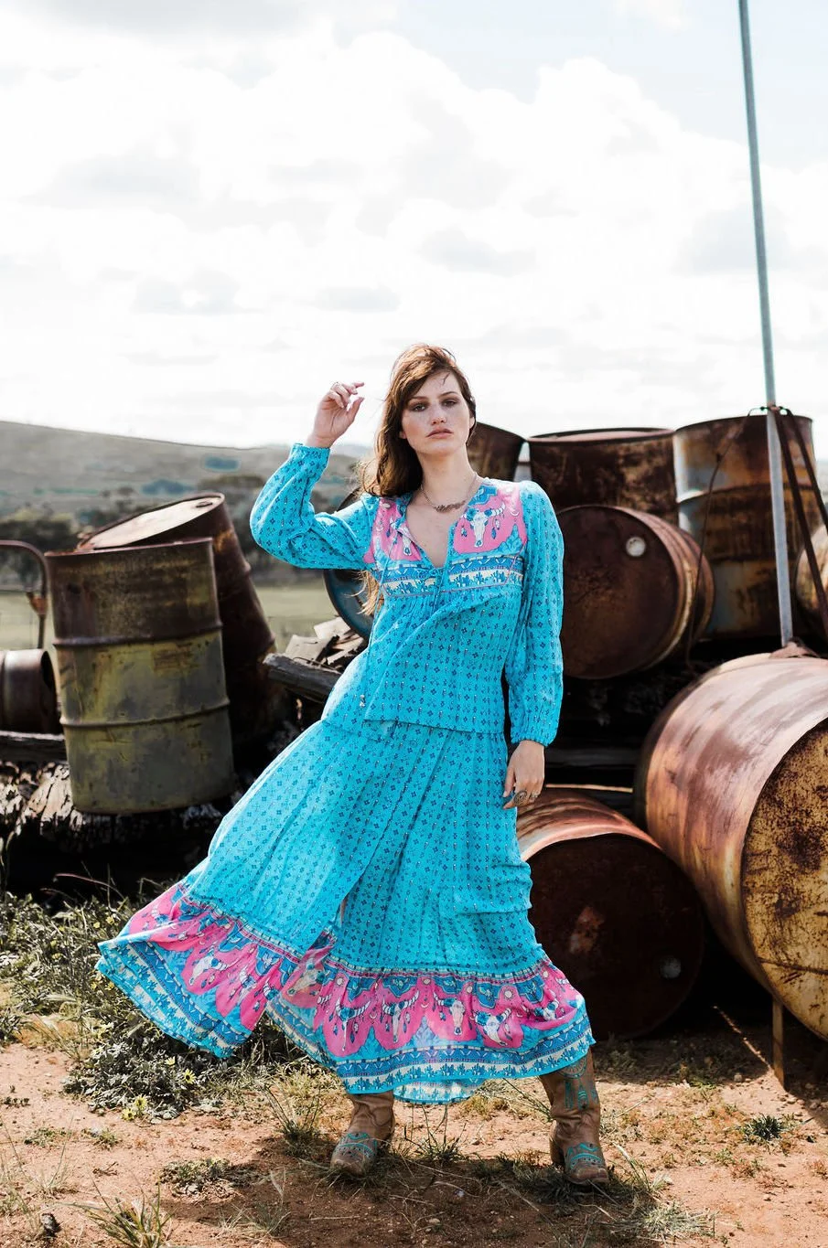 Gold Dust Skirt-Horizon Blue