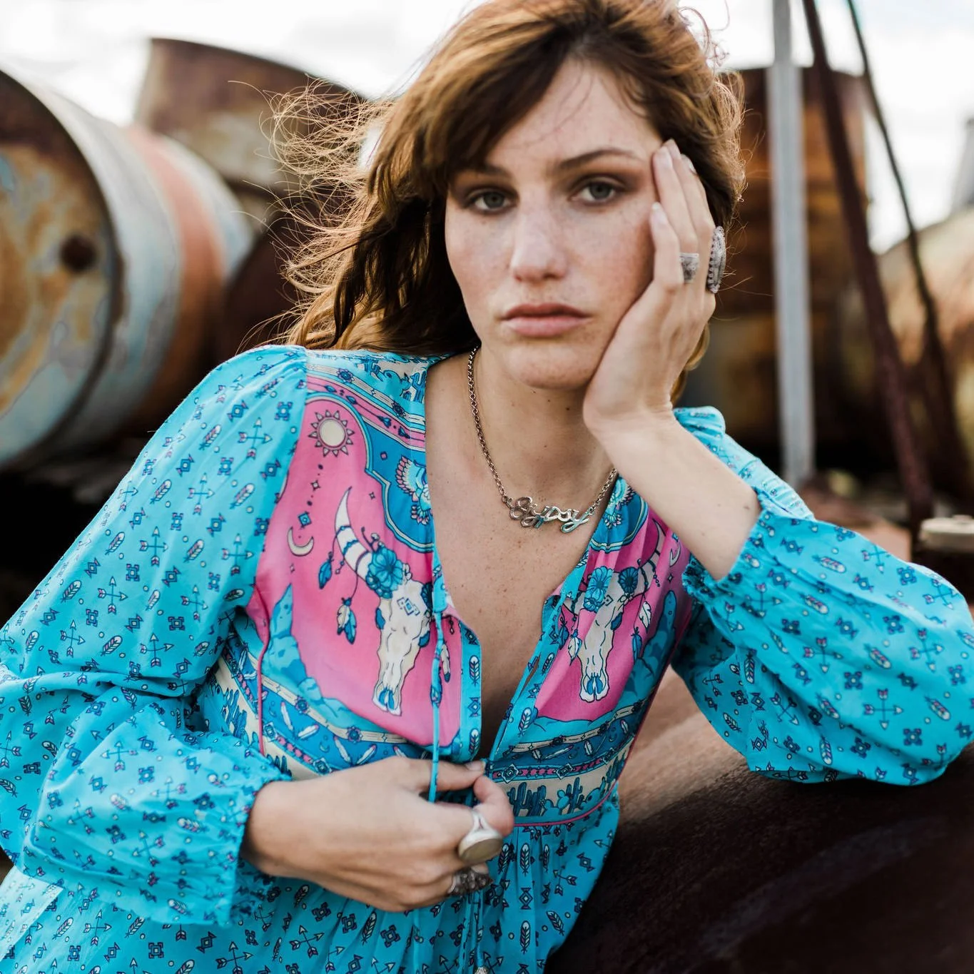 Gold Dust Blouse- Horizon Blue