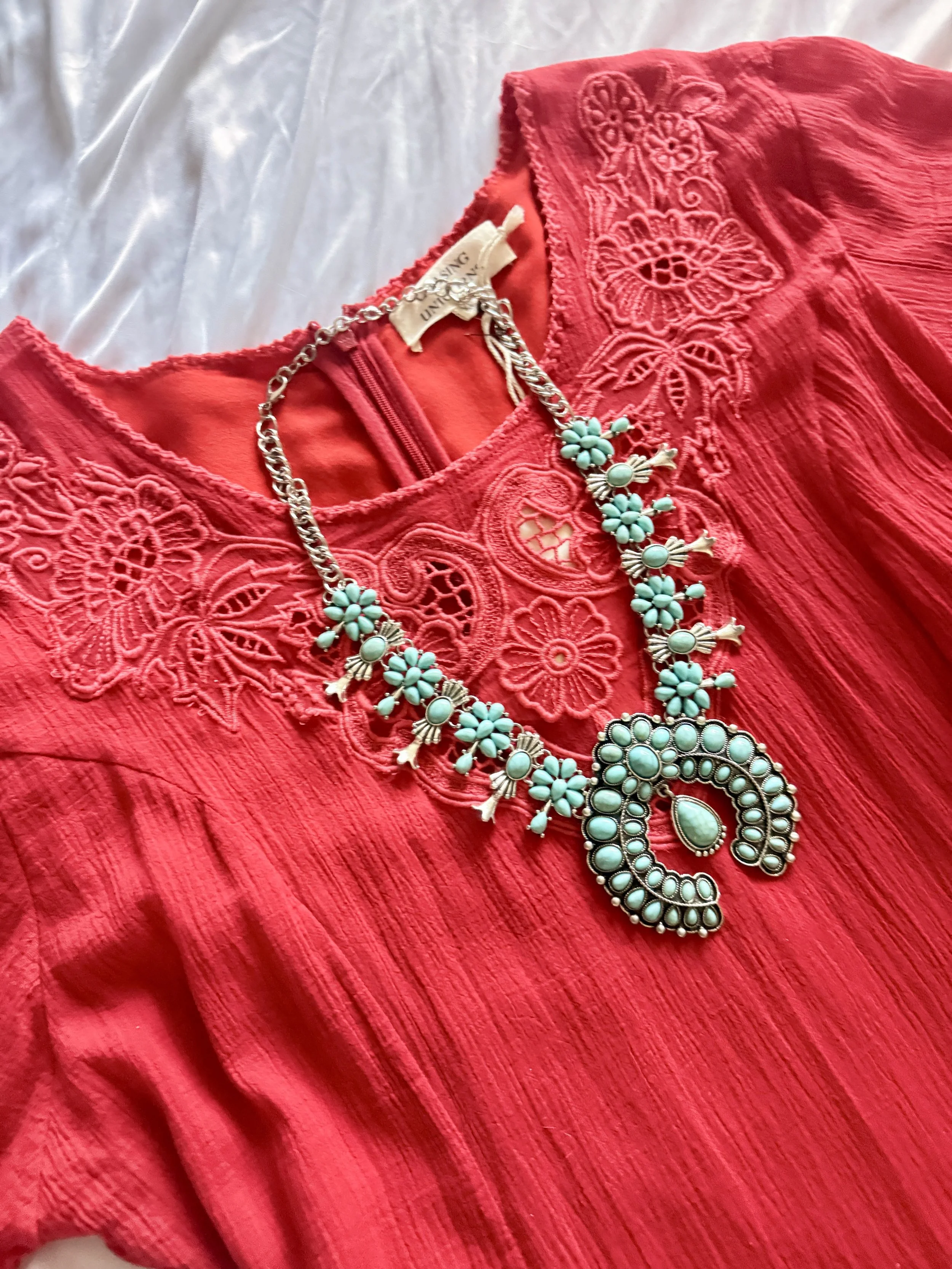 Chasing Unicorns- Laser Cut-out Embroidery Dress-Crimsom Red