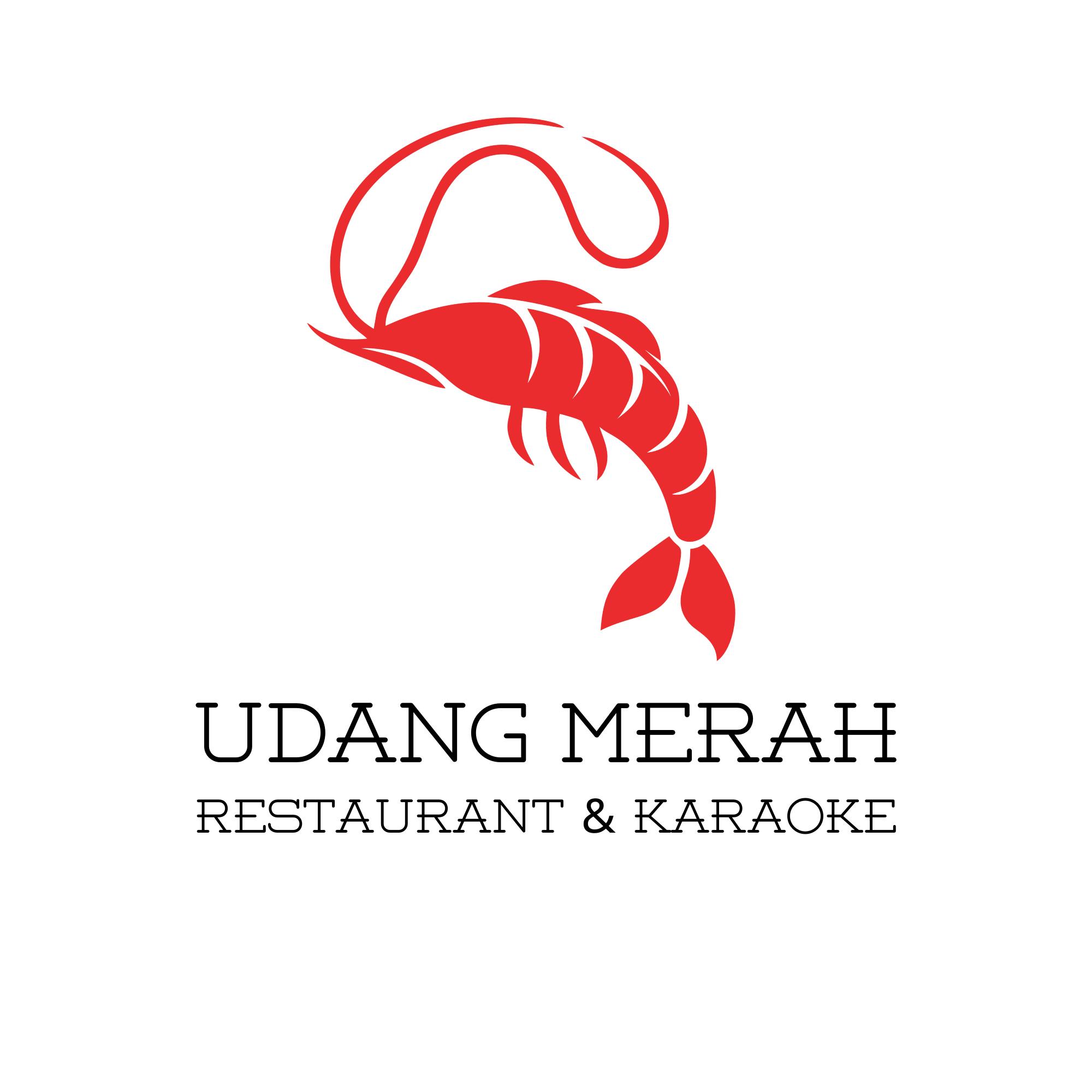 Logo of Udang Merah restaurant and karaoke featuring a red shrimp illustration and black text on a white background.