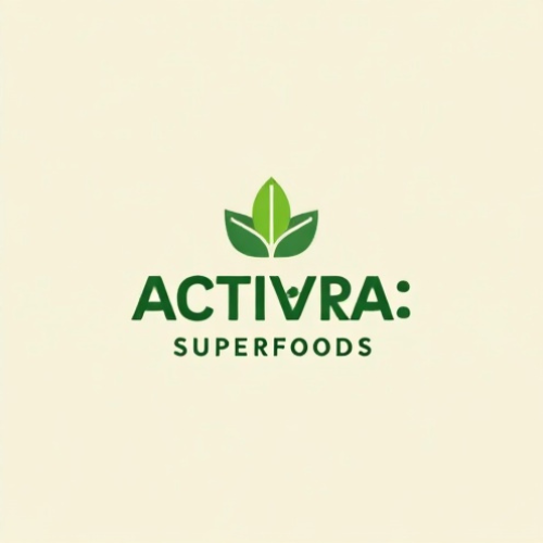 Logo for Activia Superfoods featuring a green leaf and the brand name in green text on a light beige background. This is a brand for beverage concentrates for health benefits