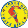 Logo de la Costa Rica avec un quetzal rouge et vert, fond bleu, entouré du texte 'Costa Rica'.