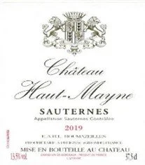 Étiquette de vin Château Haut-Mayne, Sauternes, millésime 2019, 375 ml, 15% vol