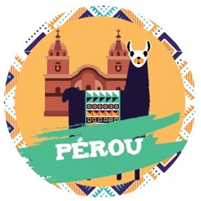 Logo avec un lama, un bâtiment historique, et le texte 'Pérou', symbolisant le Pérou.