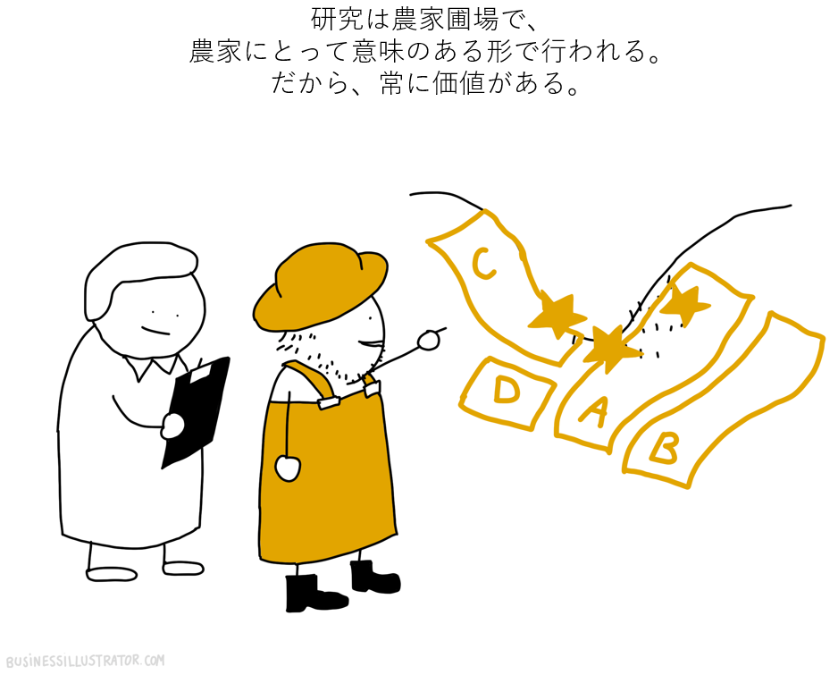A hand-drawn illustration of two people analyzing data with flags and star symbols. Japanese text is at the top of the image.