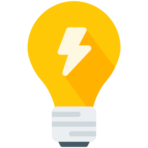 Illustration of a lightbulb with a lightning bolt symbol inside, representing electricity or energy.