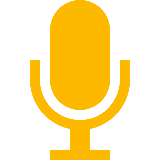 Yellow and black stylized microphone icon.