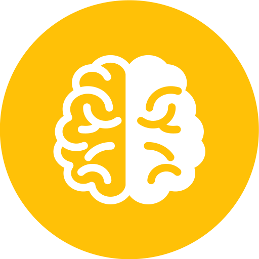 Icon of a brain with a yellow background, symbolizing intelligence or mental health.