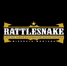 Rattlesnake Cable Company logo with gold and white text on black background.