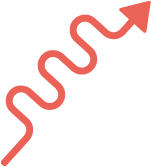 Red arrow with a zigzag path pointing upward.