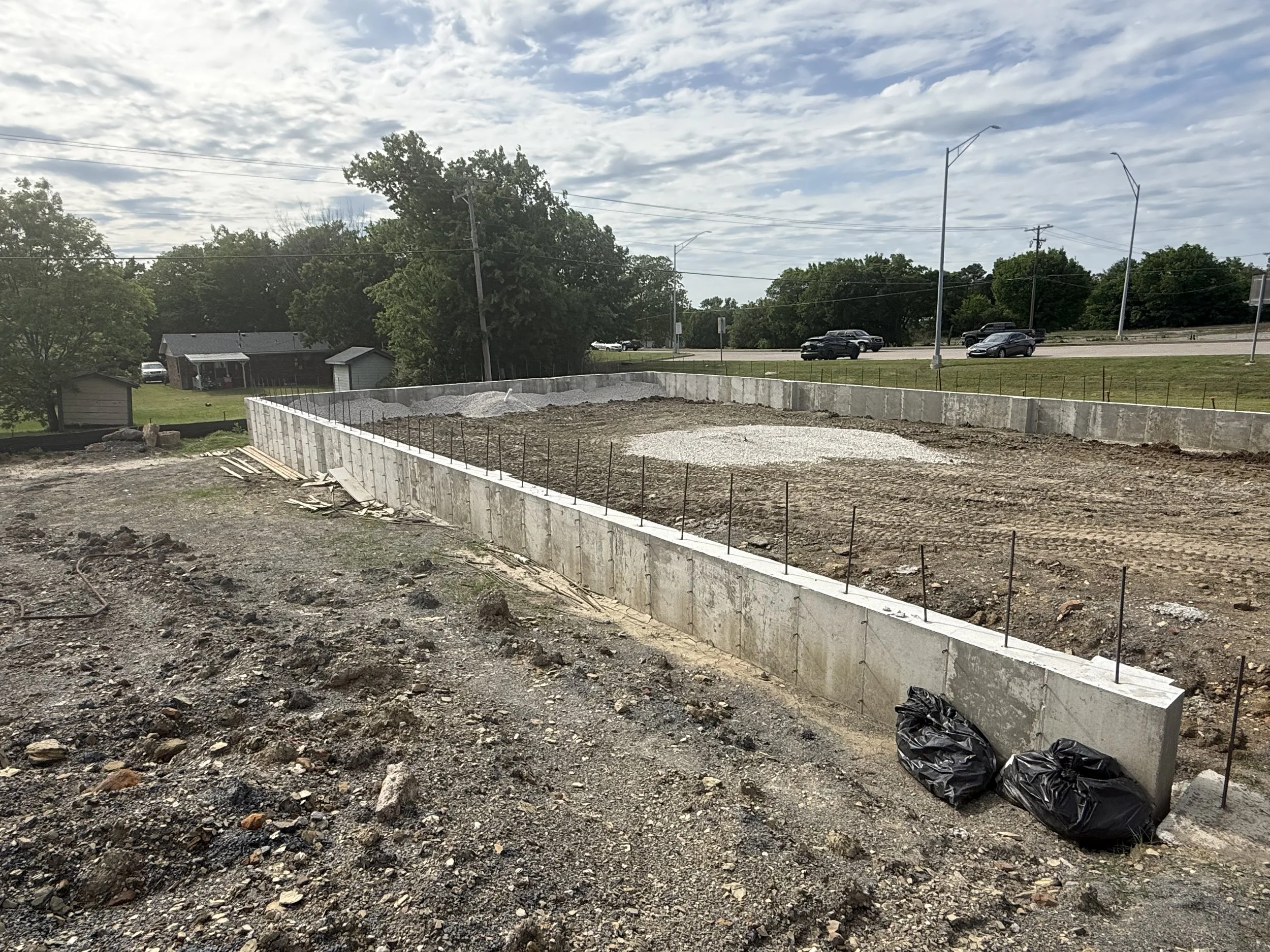 Concrete foundation walls completed for industrial flex warehouse development near Tulsa at Hwy 97 and I-44 in Sapulpa Oklahoma