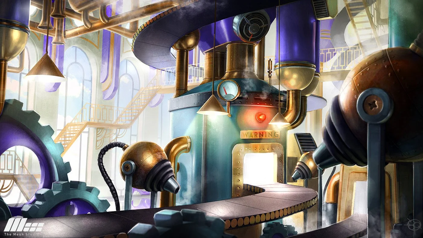 3D steampunk-inspired factory environment for Yum Yum Peanut Butter campaign