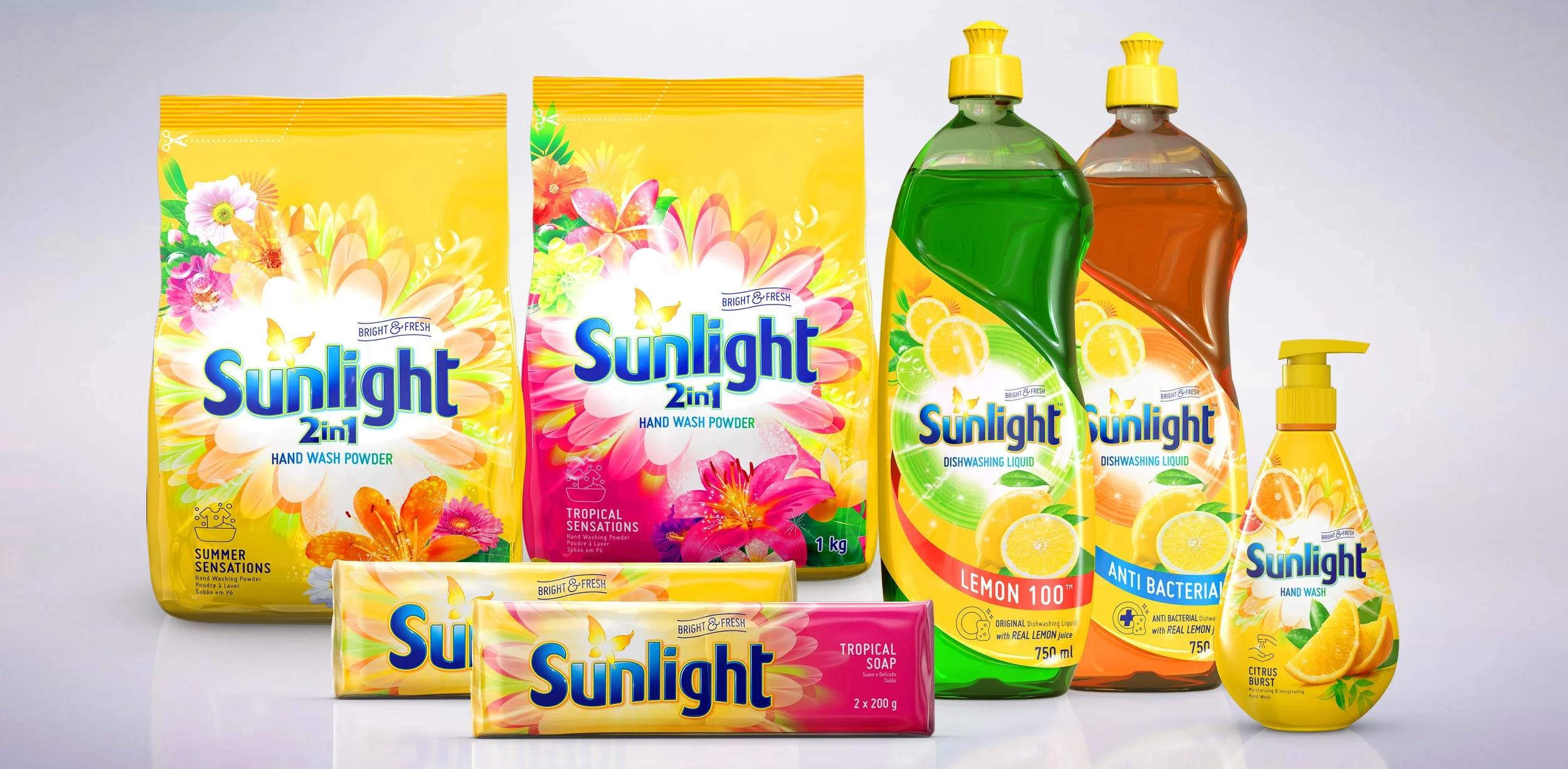 Photoreal Sunlight product range render for Unilever campaign visuals