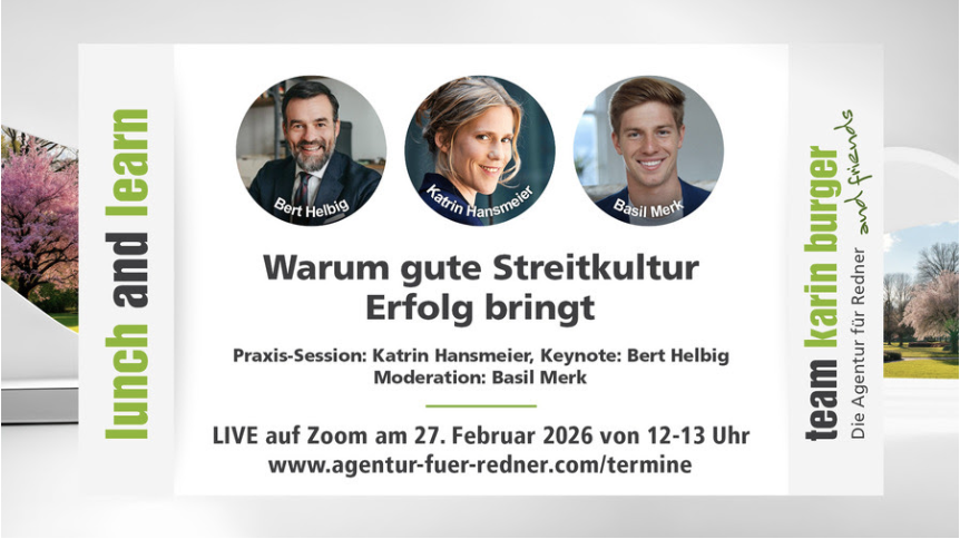 Basil Merk ist Moderator bei der Redneragentur Team Karin Burger, welche ihn als Keynote Speaker und Moderator im deutschsprachrigen Raum empfiehlt und ihn vermittelt. Er arbeitet unter anderem zusammen mit Katrin Hansmeier und Bert Helbig
