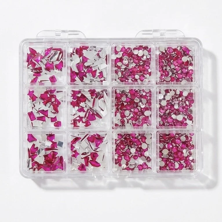 12 Grid Rhinestone Pack - Hot Pink
