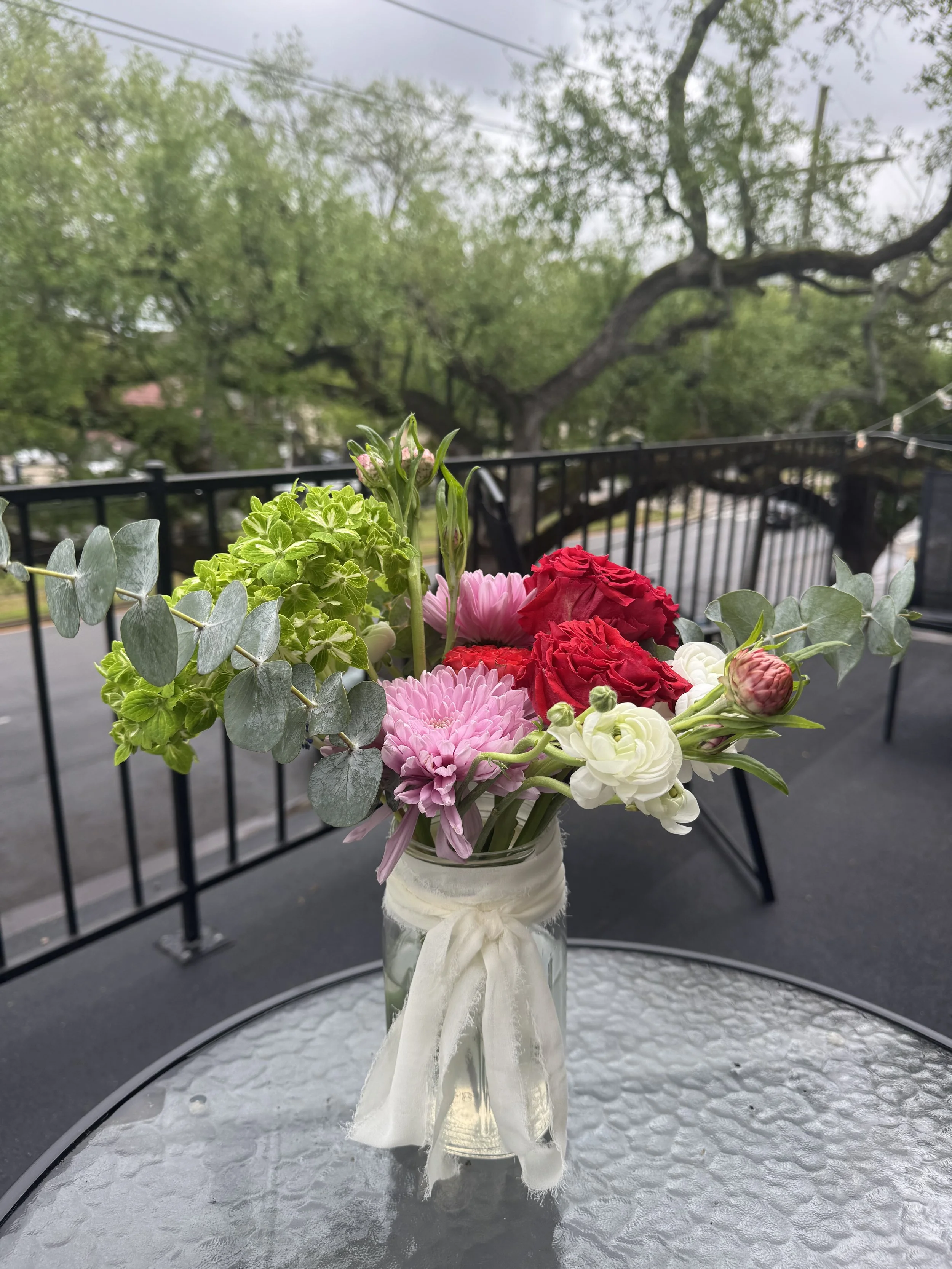 flowers with white ribbon