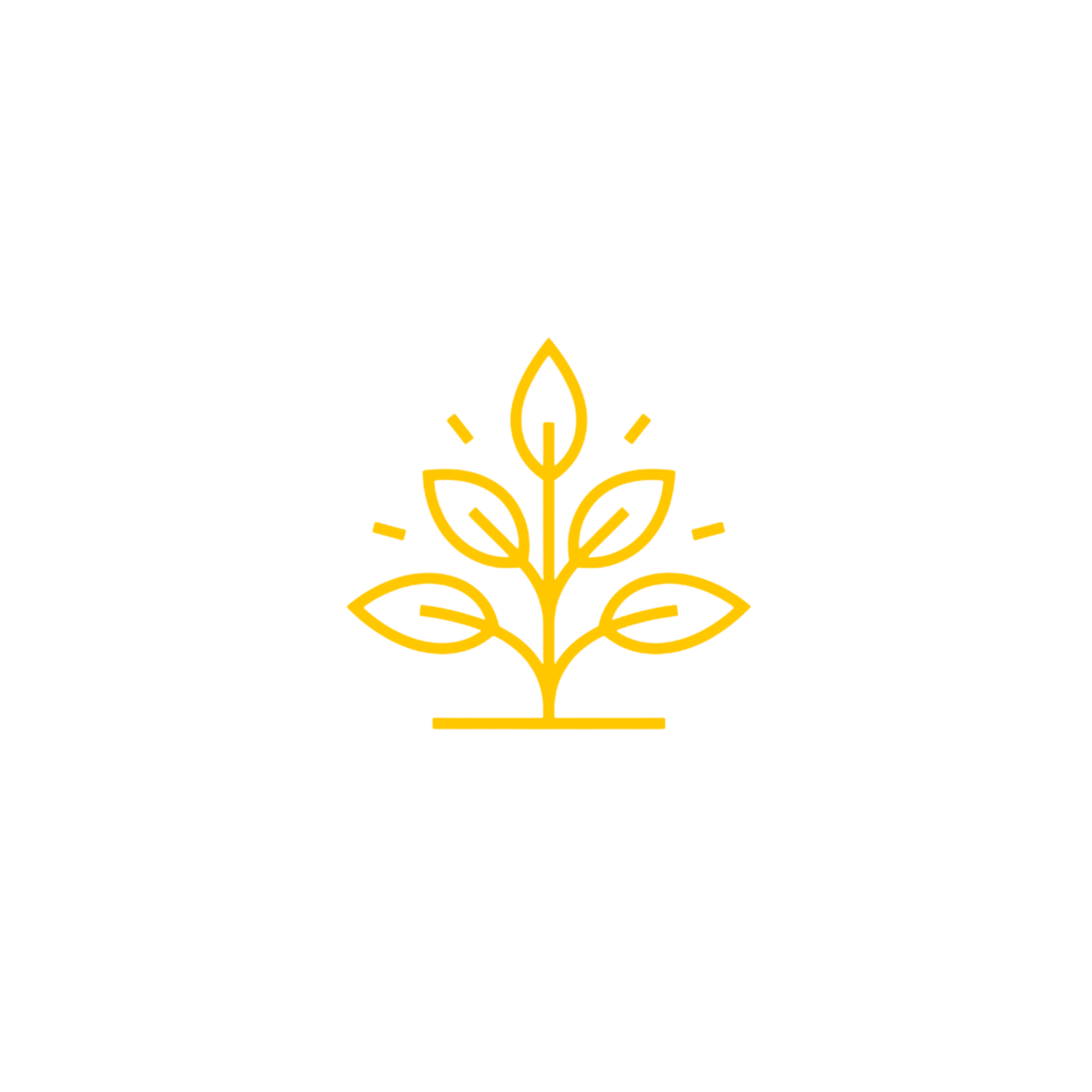 Yellow outline of a tree with branches, leaves, and a trunk on a black background.