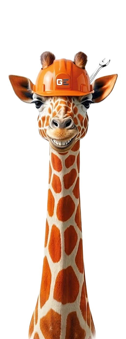 Giraffe von Gerüstbau Eichriedler mit Bauhelm und Werkzeug