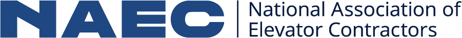 Logo of the National Association of Elevator Contractors (NAEC) in blue and black text.