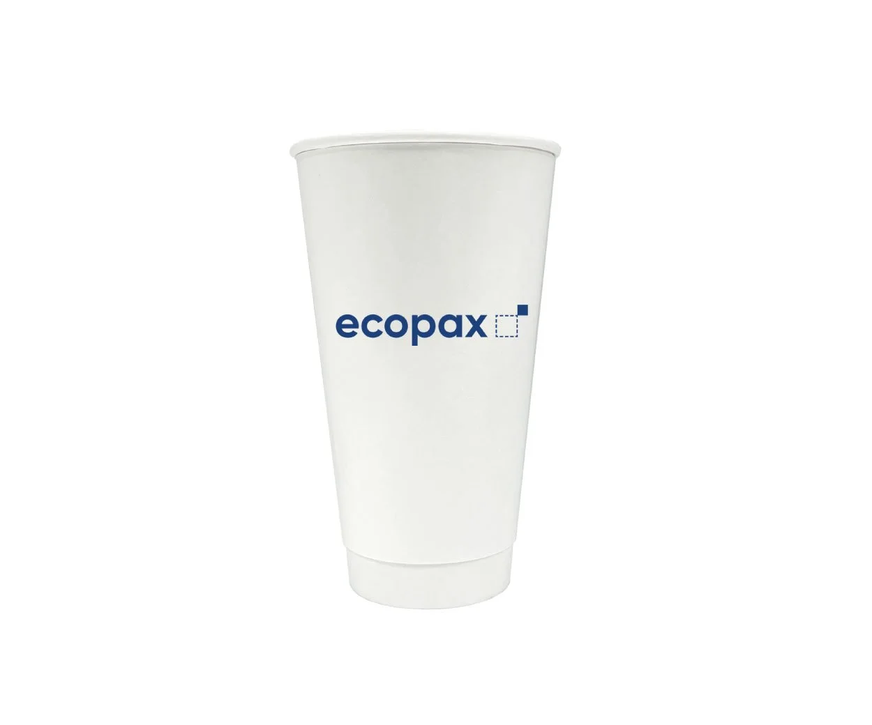 White reusable cup with blue 'ecopax' logo on a plain white background.