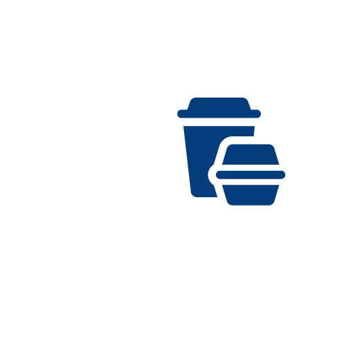 Icon of a gear, conveyor belt, and two containers with lids, suggesting manufacturing or packaging process.