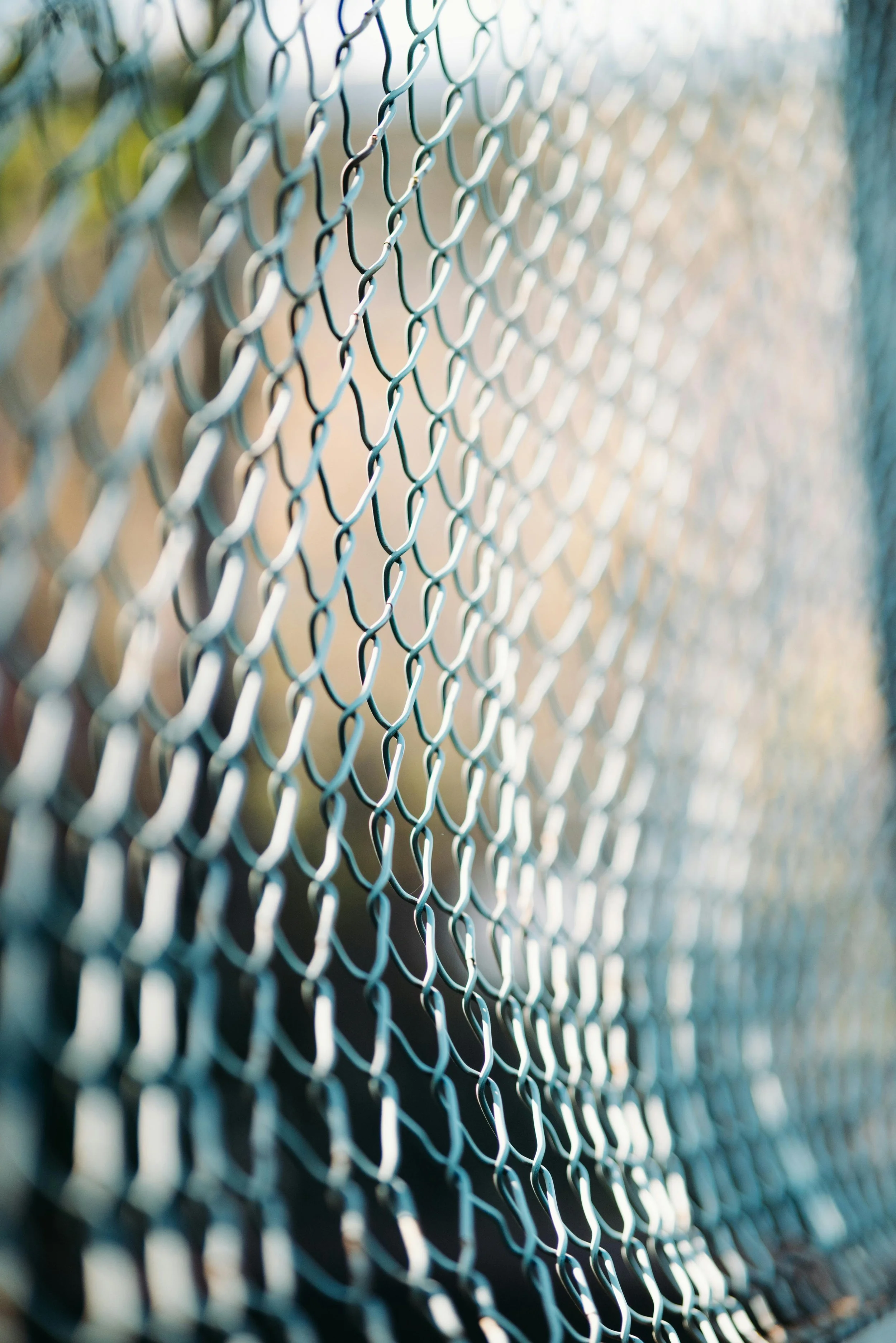 Close-up of a chain-link fence with blurred background