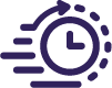 A clock with a stopwatch icon and motion lines indicating speed or urgency.
