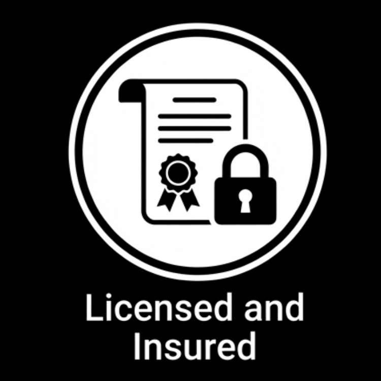 Symbol of a document with a certificate and a lock, with the text "Licensed and Insured" below.