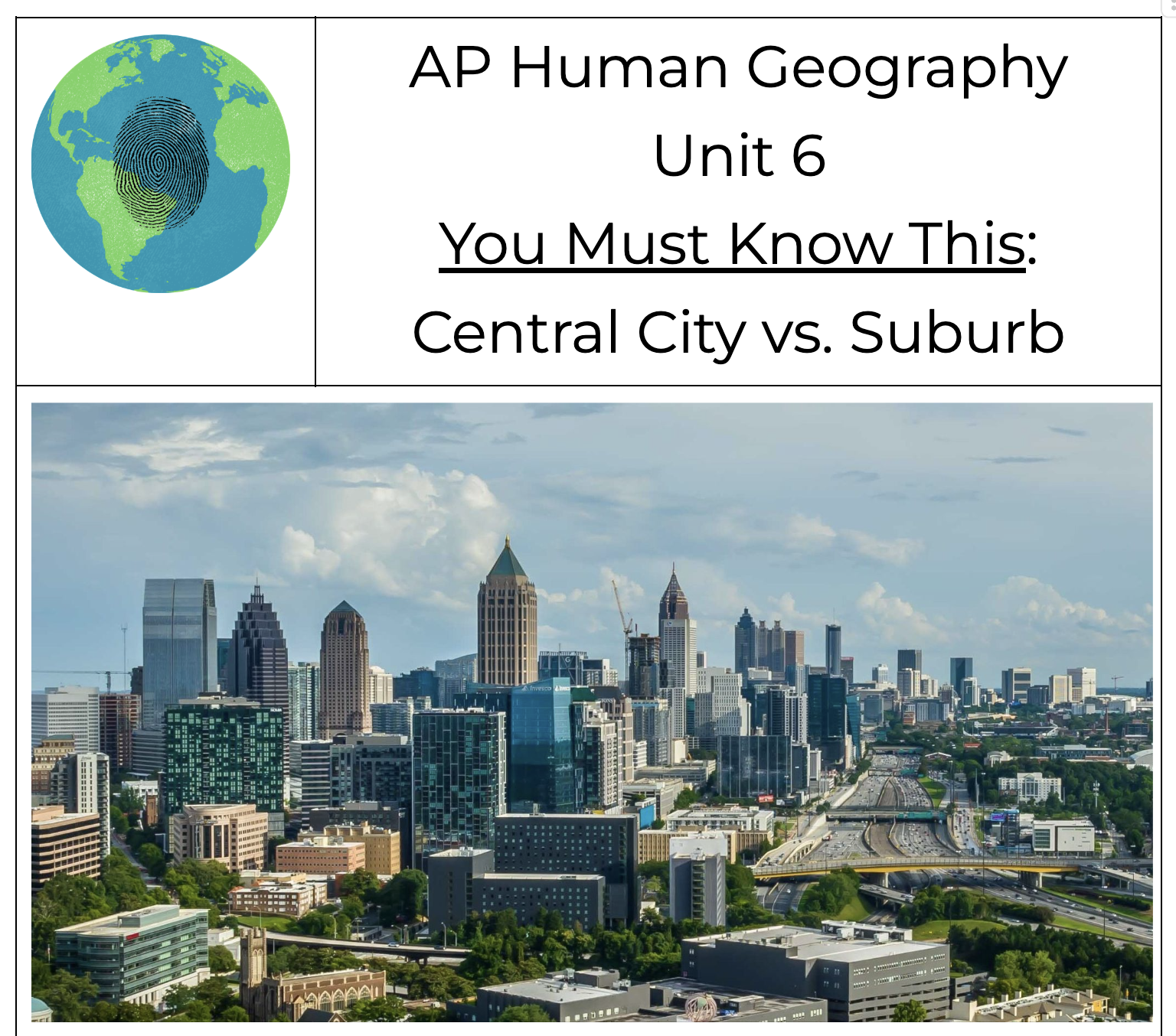 Unit 6 - You Must Know This Guide - Central City vs. Suburb