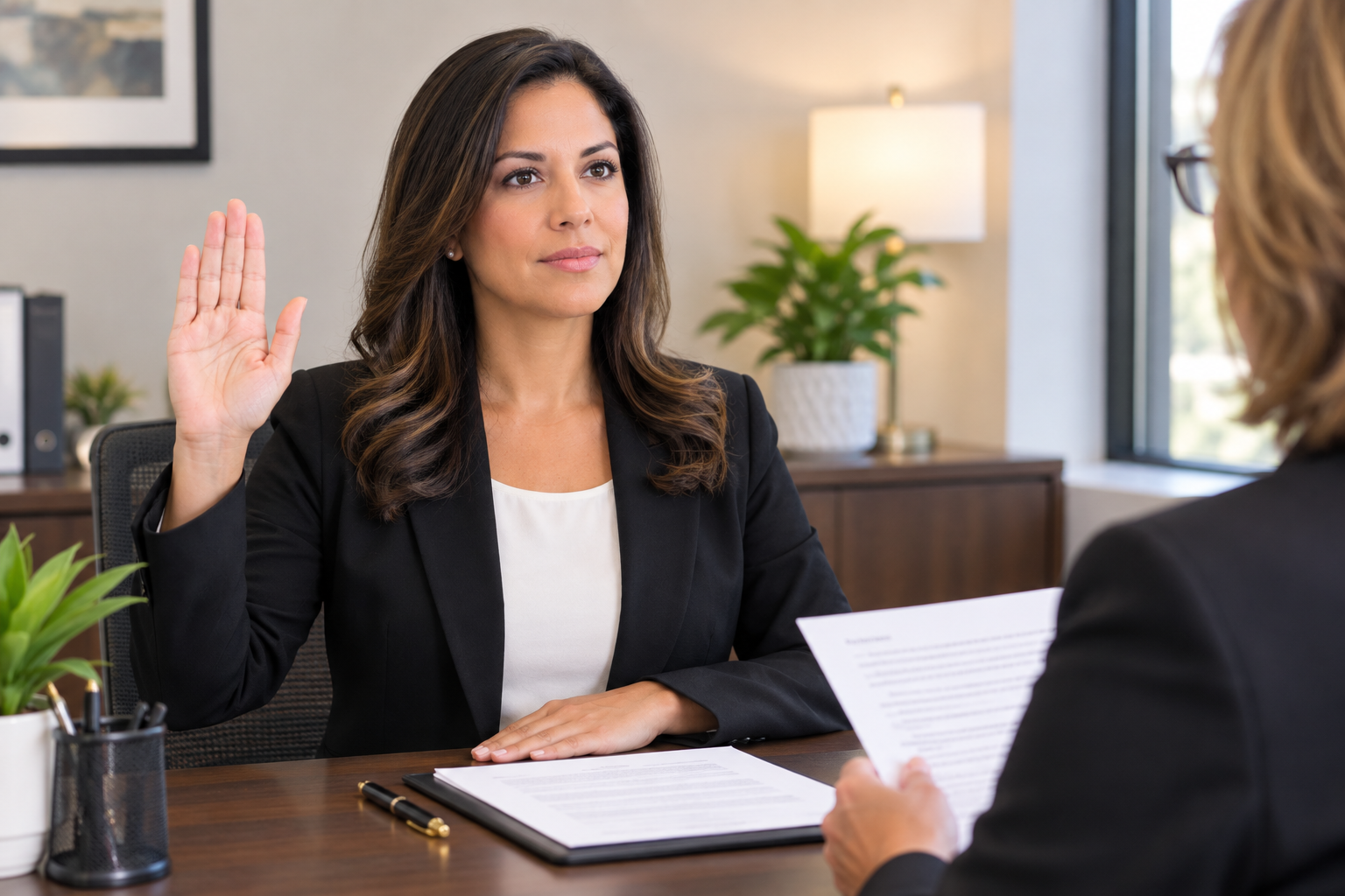 Client making an oath at Jurat notary signing