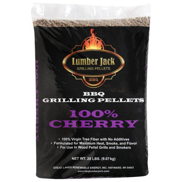 Bag of Lumber Jack BBQ cherry grilling pellets.
